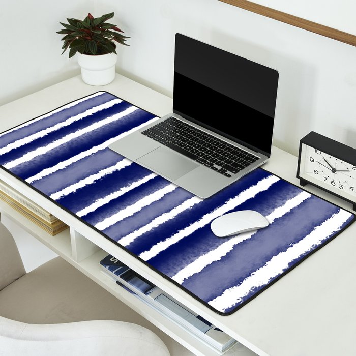 Wide Watercolor Stripes - Indigo Blue  Desk Mat Gallery Image 2