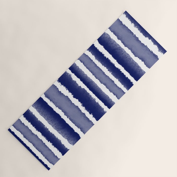Wide Watercolor Stripes - Indigo Blue  Yoga Mat Gallery Image 1