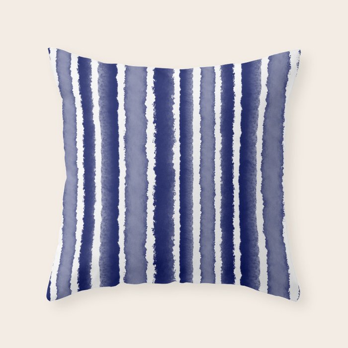 Wide Watercolor Stripes - Indigo Blue  Throw Pillow Gallery Image 1