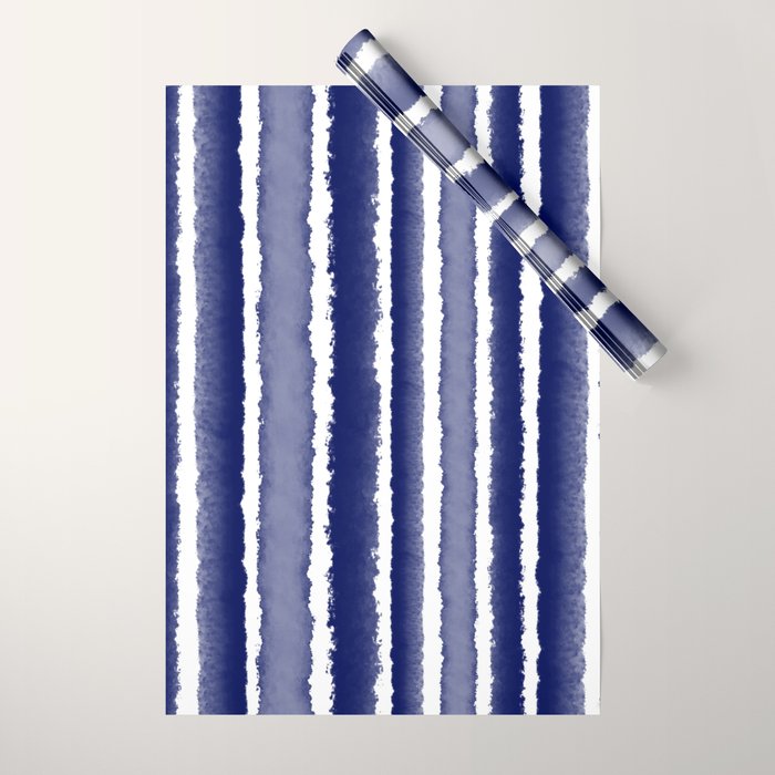 Wide Watercolor Stripes - Indigo Blue  Wrapping Paper Gallery Image 1