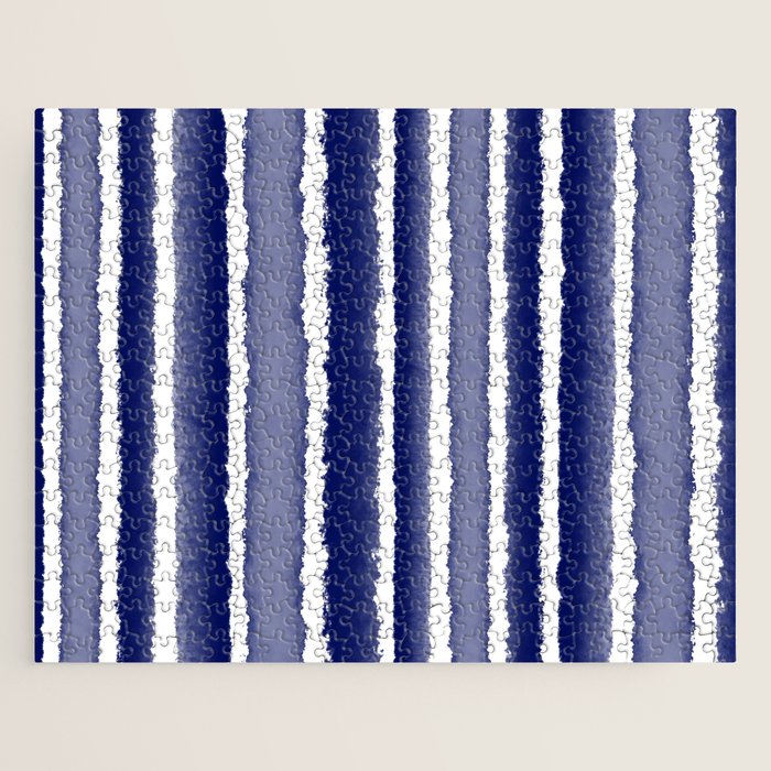 Wide Watercolor Stripes - Indigo Blue  Jigsaw Puzzle Gallery Image 1