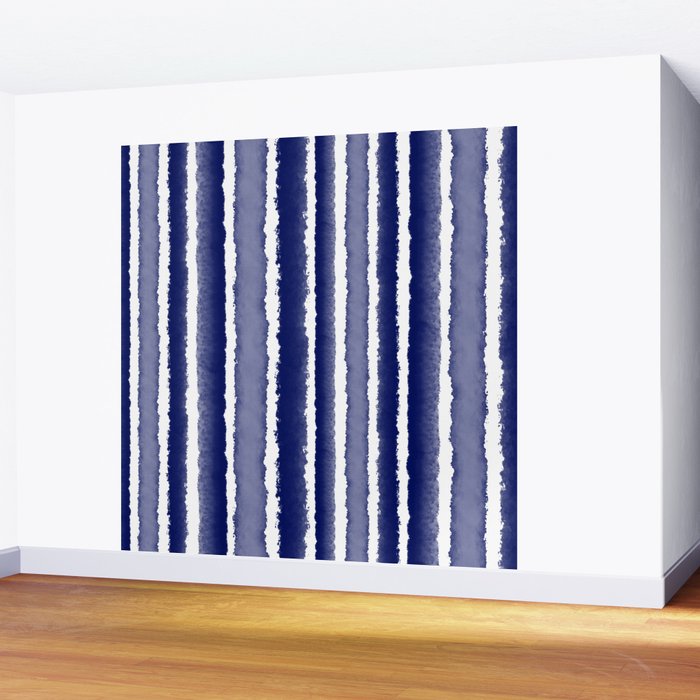 Wide Watercolor Stripes - Indigo Blue  Wall Mural Gallery Image 2