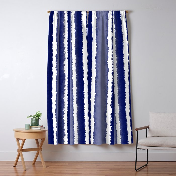 Wide Watercolor Stripes - Indigo Blue  Window Curtain Gallery Image 5