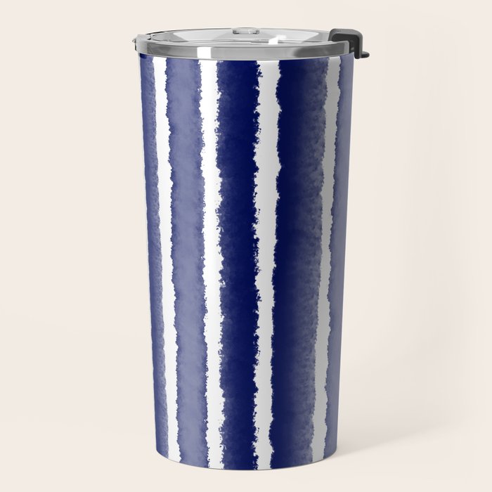 Wide Watercolor Stripes - Indigo Blue  Travel Mug Gallery Image 2