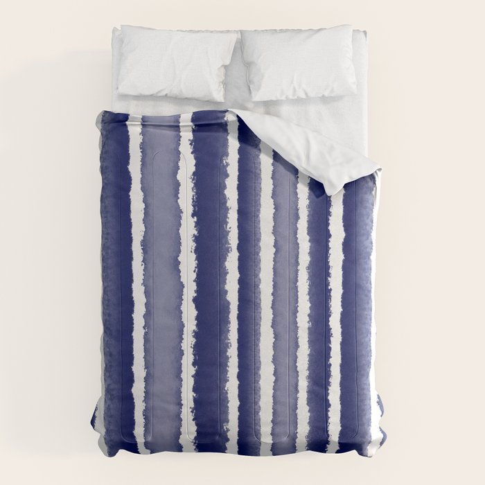 Wide Watercolor Stripes - Indigo Blue  Comforter Gallery Image 1