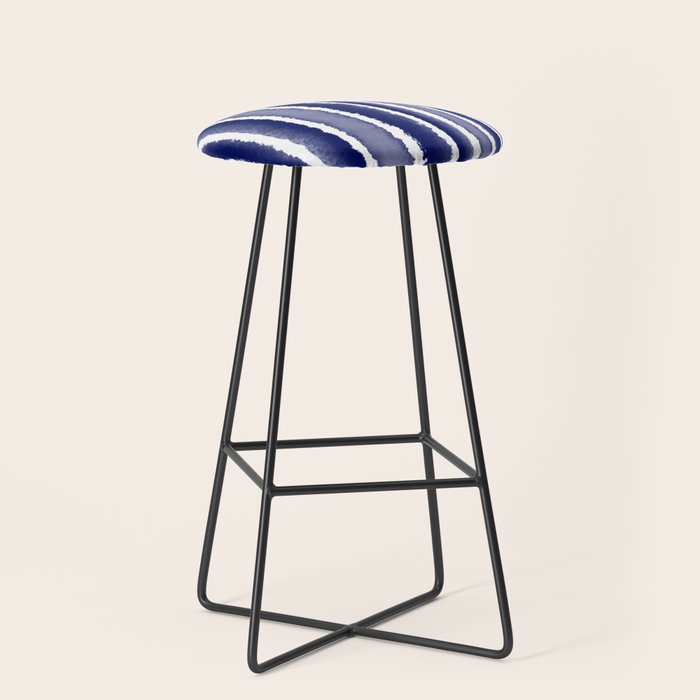Wide Watercolor Stripes - Indigo Blue  Stool Gallery Image 1