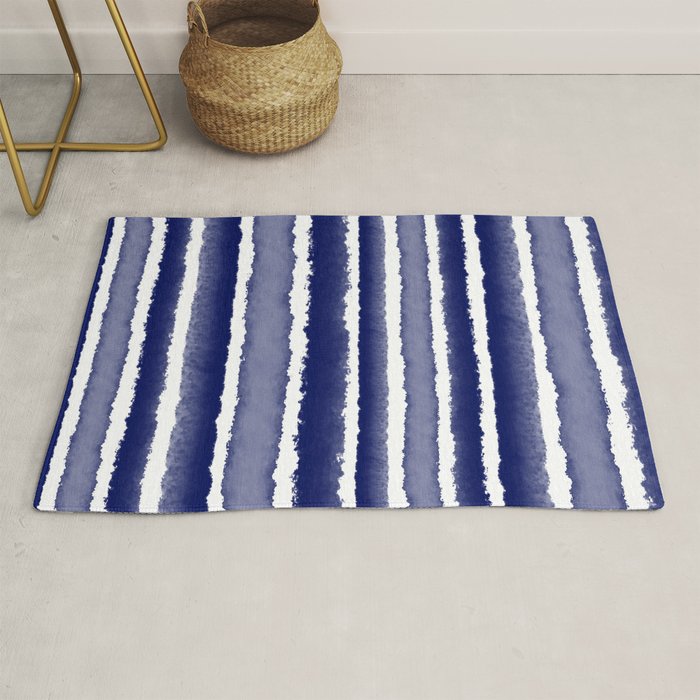 Wide Watercolor Stripes - Indigo Blue  Rug Gallery Image 1