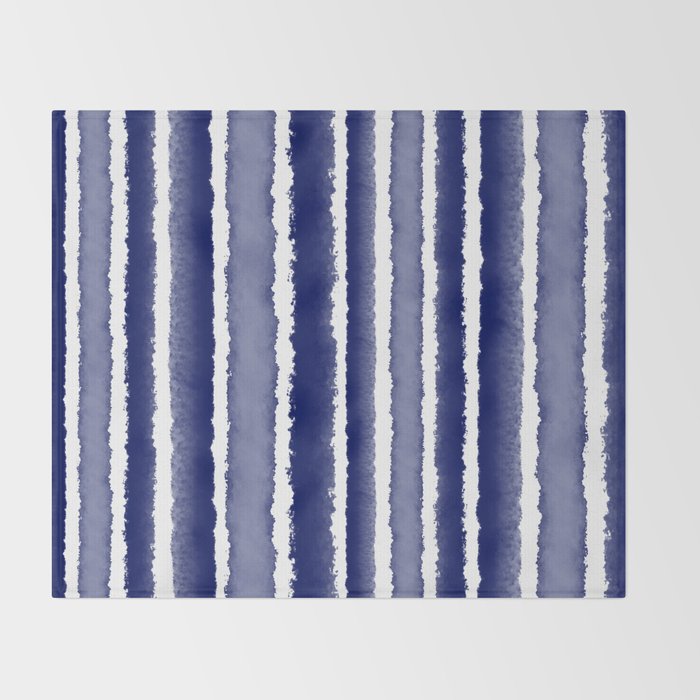 Wide Watercolor Stripes - Indigo Blue  Throw Blanket Gallery Image 2