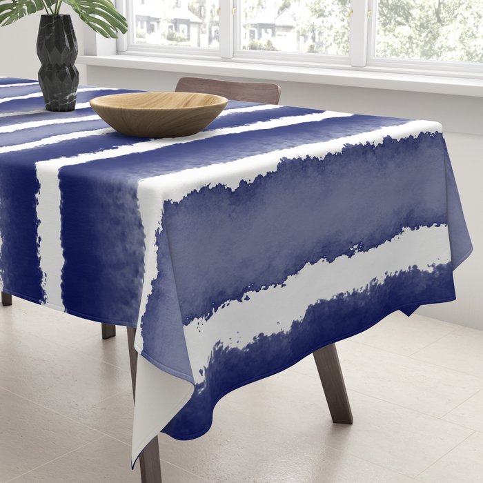 Wide Watercolor Stripes - Indigo Blue  Tablecloth Gallery Image 3