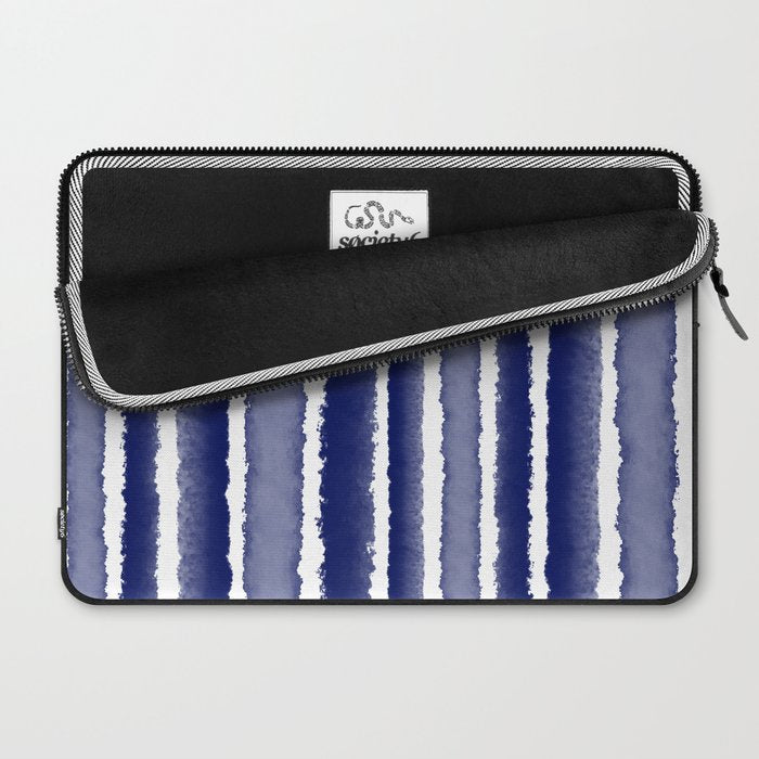 Wide Watercolor Stripes - Indigo Blue  Laptop Sleeve Gallery Image 2