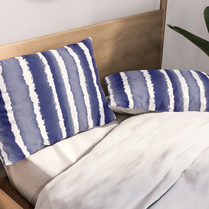 Wide Watercolor Stripes - Indigo Blue  Pillow Sham Gallery Image 2
