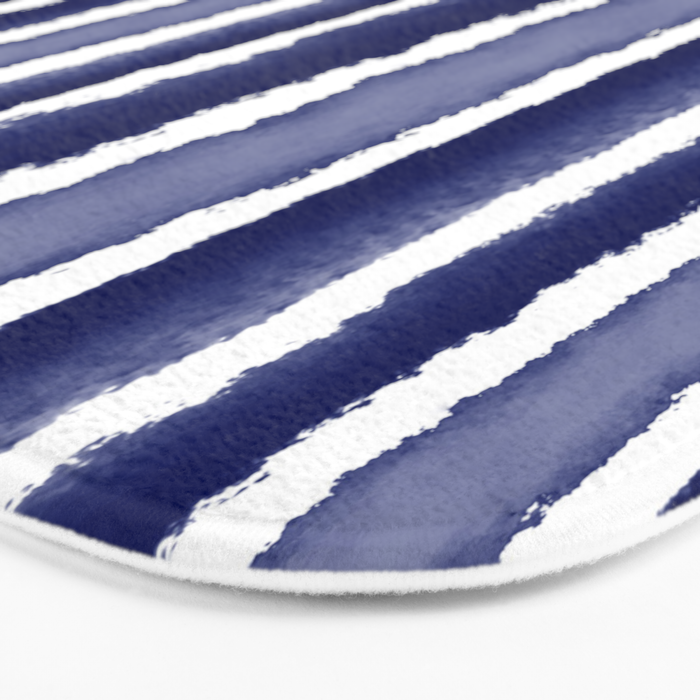 Wide Watercolor Stripes - Indigo Blue  Bath Mat Gallery Image 3