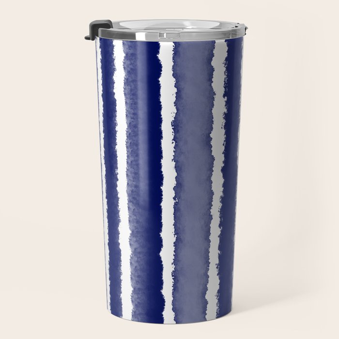 Wide Watercolor Stripes - Indigo Blue  Travel Mug Gallery Image 3