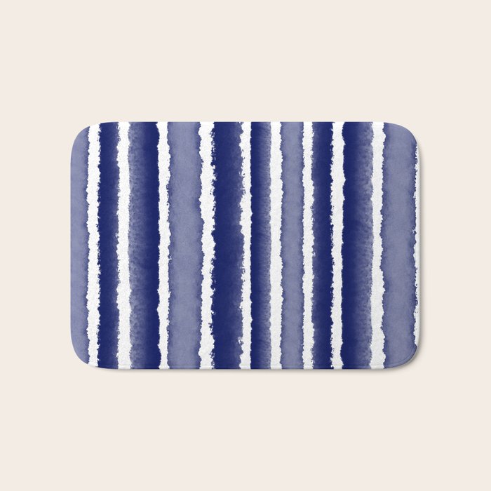 Wide Watercolor Stripes - Indigo Blue  Bath Mat Gallery Image 1