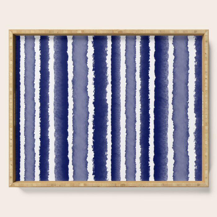 Wide Watercolor Stripes - Indigo Blue  Serving Tray Gallery Image 1