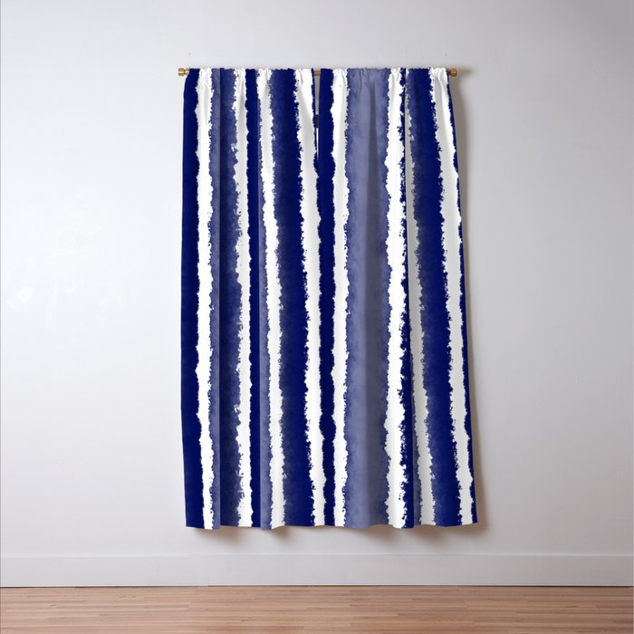 Wide Watercolor Stripes - Indigo Blue  Window Curtain Gallery Image 3