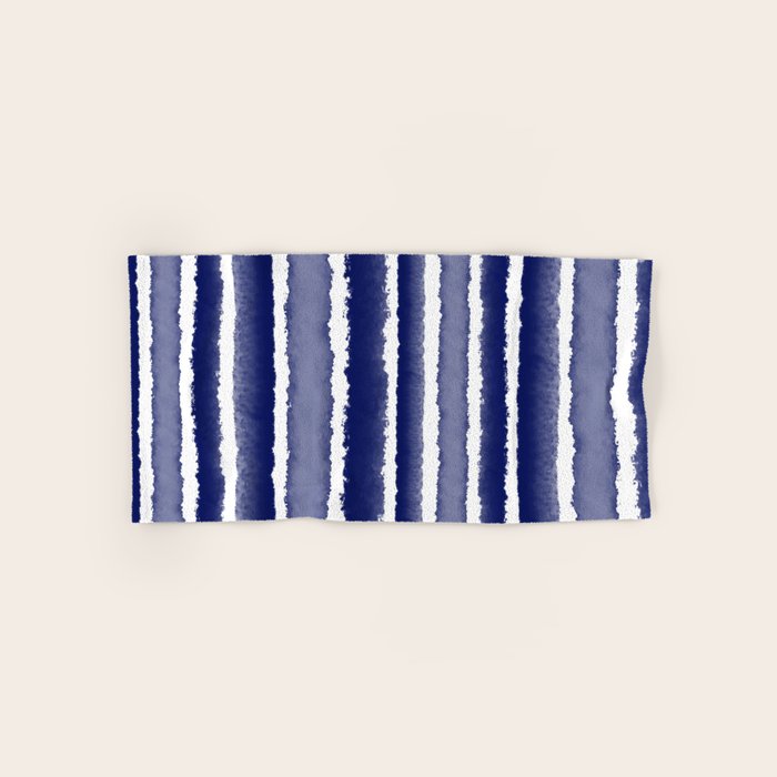 Wide Watercolor Stripes - Indigo Blue  Bath Towel Gallery Image 1