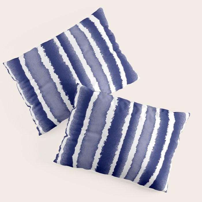 Wide Watercolor Stripes - Indigo Blue  Pillow Sham Gallery Image 1