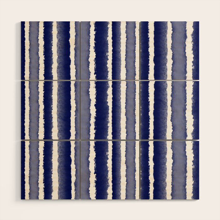 Wide Watercolor Stripes - Indigo Blue  Wood Wall Art Gallery Image 1