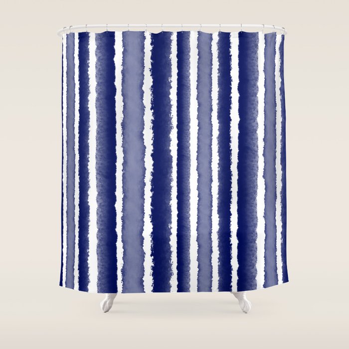 Wide Watercolor Stripes - Indigo Blue  Shower Curtain Gallery Image 1
