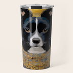 Black and White Klimt Dog with Geometric Patterns Travel Mug Gallery Image 1