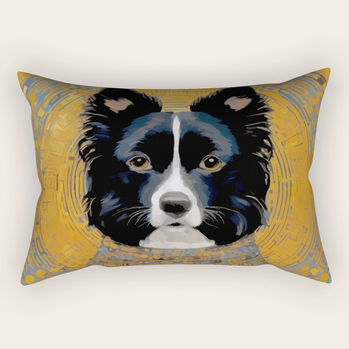 Black and White Klimt Dog with Geometric Patterns Rectangular Pillow Gallery Image 1