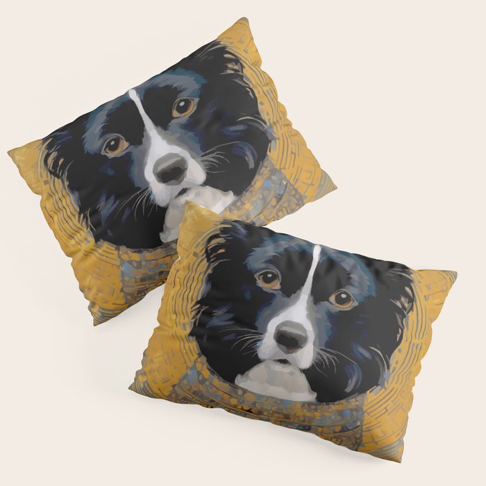 Black and White Klimt Dog with Geometric Patterns Pillow Sham Gallery Image 3