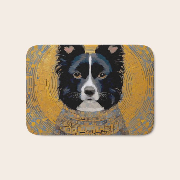 Black and White Klimt Dog with Geometric Patterns Bath Mat Gallery Image 1