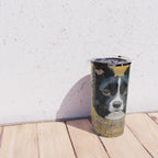 Black and White Klimt Dog with Geometric Patterns Travel Mug Gallery Image 4