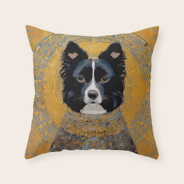 Black and White Klimt Dog with Geometric Patterns Throw Pillow Gallery Image 6