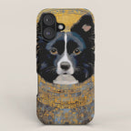 Black and White Klimt Dog with Geometric Patterns iPhone Case Gallery Image 1