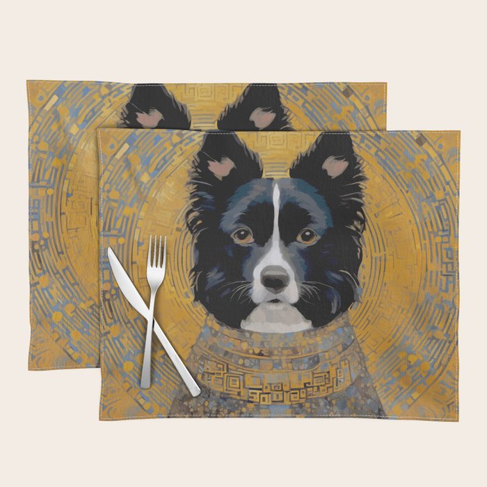 Black and White Klimt Dog with Geometric Patterns Placemat Gallery Image 1
