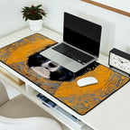 Black and White Klimt Dog with Geometric Patterns Desk Mat Gallery Image 2