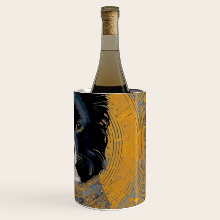 Black and White Klimt Dog with Geometric Patterns Wine Chiller Gallery Image 3
