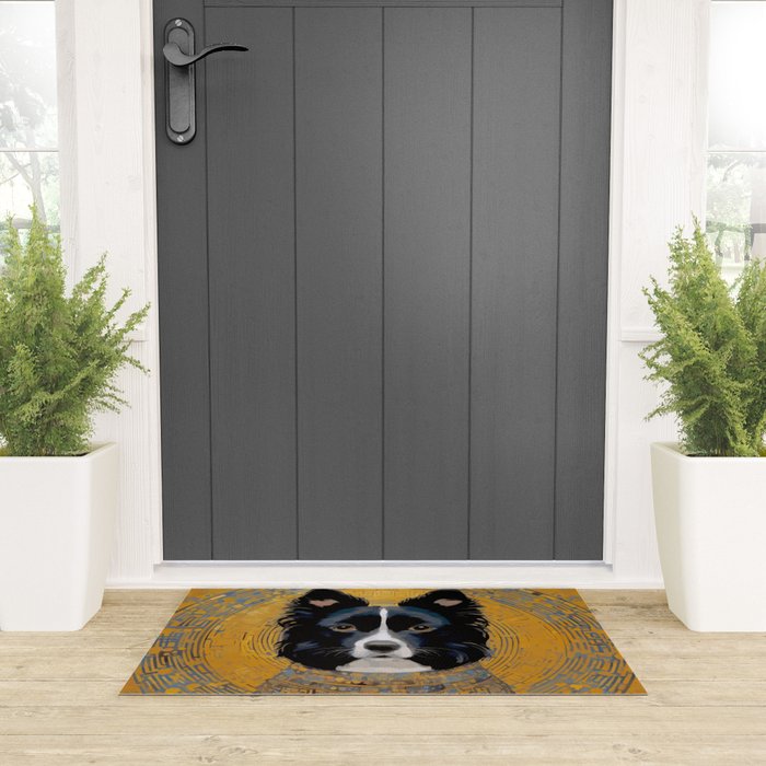 Black and White Klimt Dog with Geometric Patterns Welcome Mat Gallery Image 3