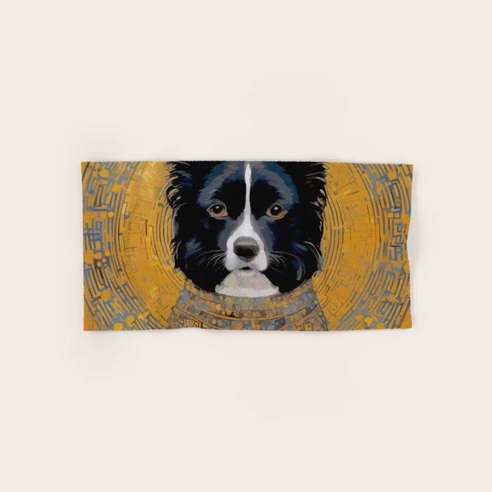 Black and White Klimt Dog with Geometric Patterns Bath Towel Gallery Image 1