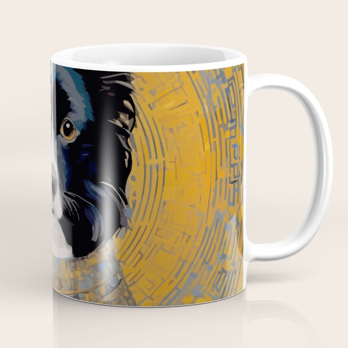 Black and White Klimt Dog with Geometric Patterns Coffee Mug Gallery Image 1