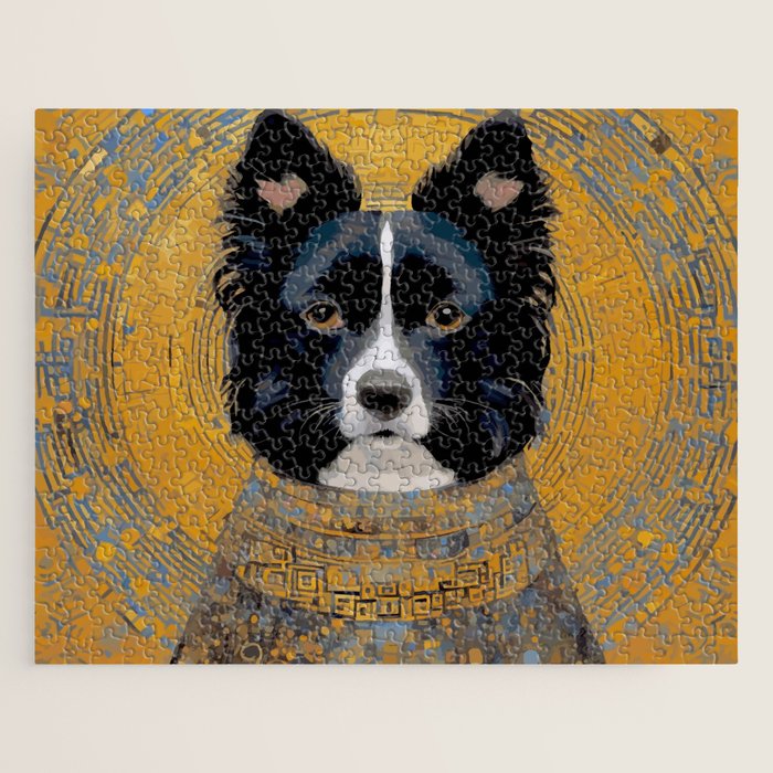 Black and White Klimt Dog with Geometric Patterns Jigsaw Puzzle Gallery Image 1