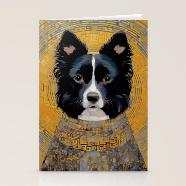 Black and White Klimt Dog with Geometric Patterns Stationery Card Gallery Image 1