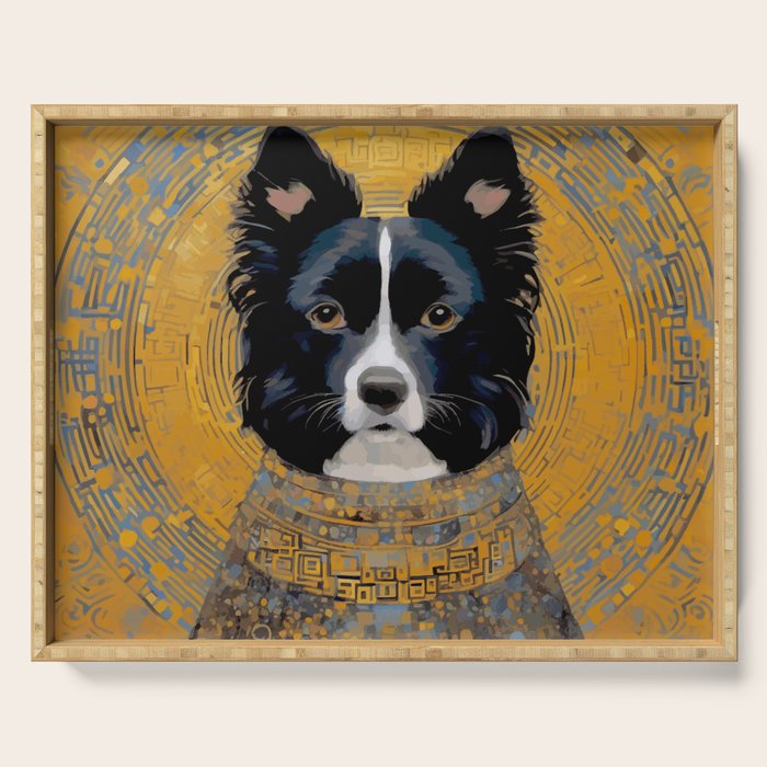 Black and White Klimt Dog with Geometric Patterns Serving Tray Gallery Image 1
