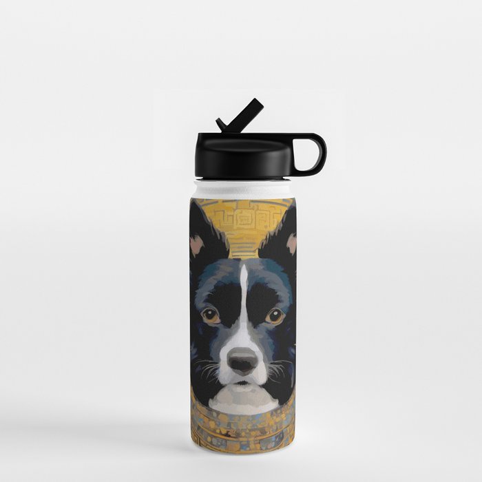 Black and White Klimt Dog with Geometric Patterns Water Bottle Gallery Image 1