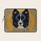 Black and White Klimt Dog with Geometric Patterns Laptop Sleeve Gallery Image 1