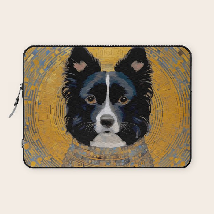 Black and White Klimt Dog with Geometric Patterns Laptop Sleeve Gallery Image 1