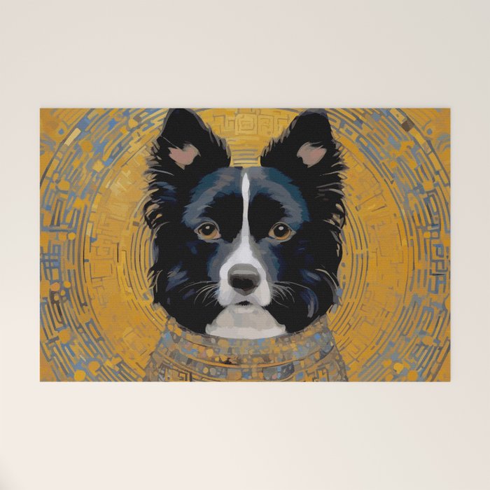Black and White Klimt Dog with Geometric Patterns Welcome Mat Gallery Image 1