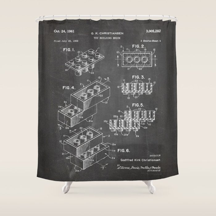 Legos Patent - Legos Brick Art - Black Chalkboard Shower Curtain Gallery Image 1