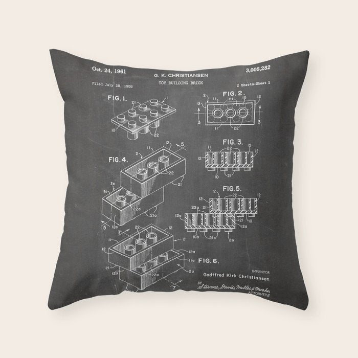 Legos Patent - Legos Brick Art - Black Chalkboard Throw Pillow Gallery Image 1