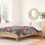 Colorful Tropical Jungle Watercolor Botanical Floral on Navy Blue Duvet Cover Gallery Image 2