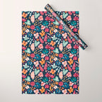 Colorful Tropical Jungle Watercolor Botanical Floral on Navy Blue Wrapping Paper Gallery Image 1