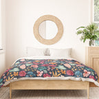 Colorful Tropical Jungle Watercolor Botanical Floral on Navy Blue Duvet Cover Gallery Image 3