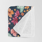 Colorful Tropical Jungle Watercolor Botanical Floral on Navy Blue Throw Blanket Gallery Image 3